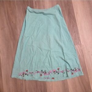 Vintage Birch Hill Floral Embroidered Linen Maxi Skirt Size Large